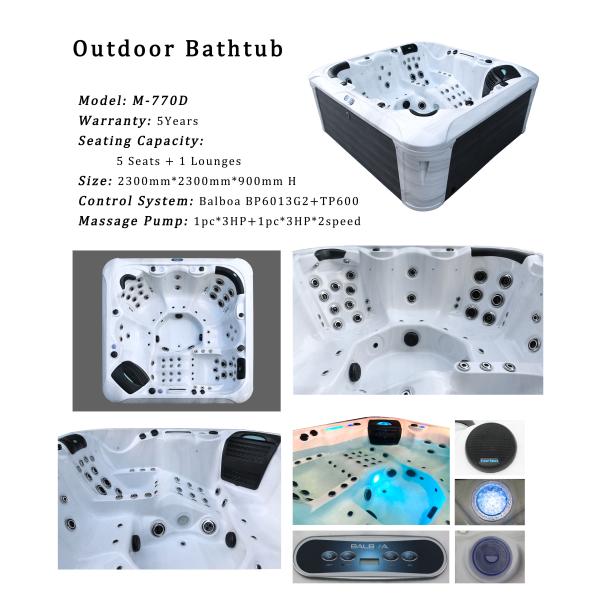 2.3m Outdoor Massage Bathtub Whirlpool Massage Spa Hot Tub For 6 Person