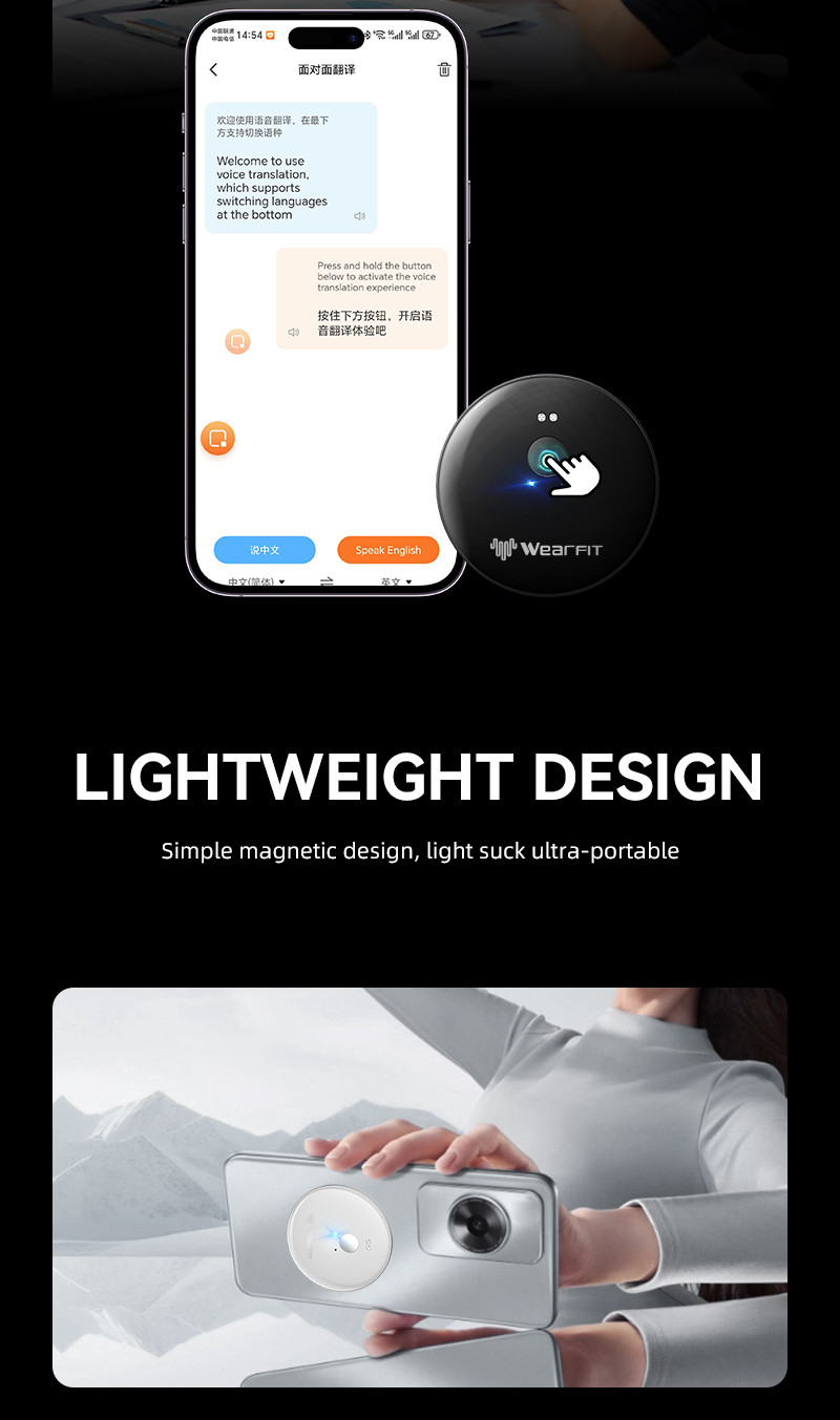 Smart AI Phone Assistant Language Voice Translator Bluetooth-Compatible 5.4 Real-time Face To Face AI Translator