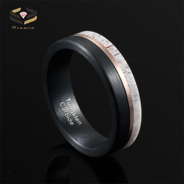 Occasions Christmas/ Year/Father's Day Men's Customized Handmade Black Tungsten Inlay Deer Horn Antler Wedding Band Ring