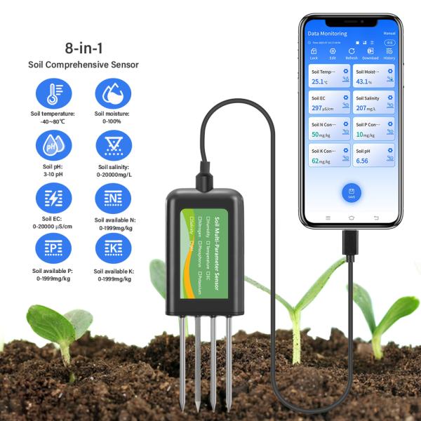 Smart 8-in-1 Soil NPK EC PH Temperature Moisture Sensor USB Multi-Parameter Analyzer For Precision Farming