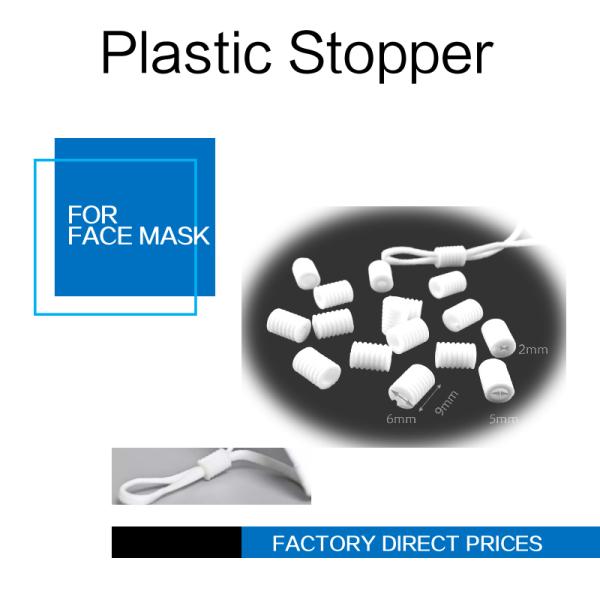 Face Masks Stopper Plastic Cord Stopper Black & White Color Soft PVC