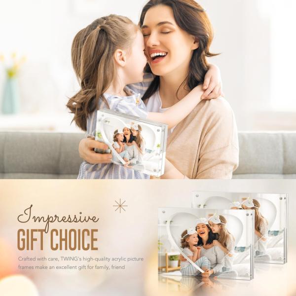 5 X 7 Clear Heart Shape Acrylic Magnetic Photo Frame Lucite Double Side Picture Frame