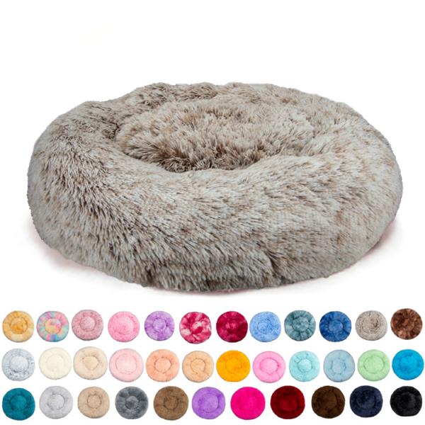 Warm Plush Soft Donut Cats Dogs Bed Faux Fur Dog Calming Bed