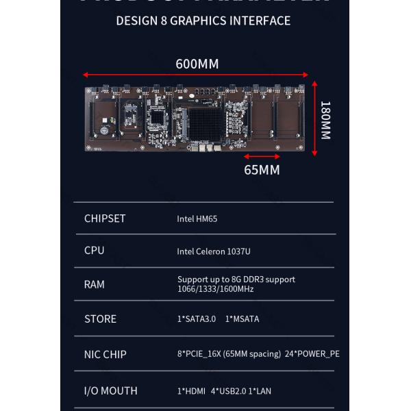 8 graphics card GPU Mining Motherboard Straight Plug 847 65MM Card Slot Large ETH