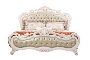 China Luxury Bed Sets Classic desgn of White painting Wooden Furniture withe Leather upholstered Headboards of Villa interior on sale