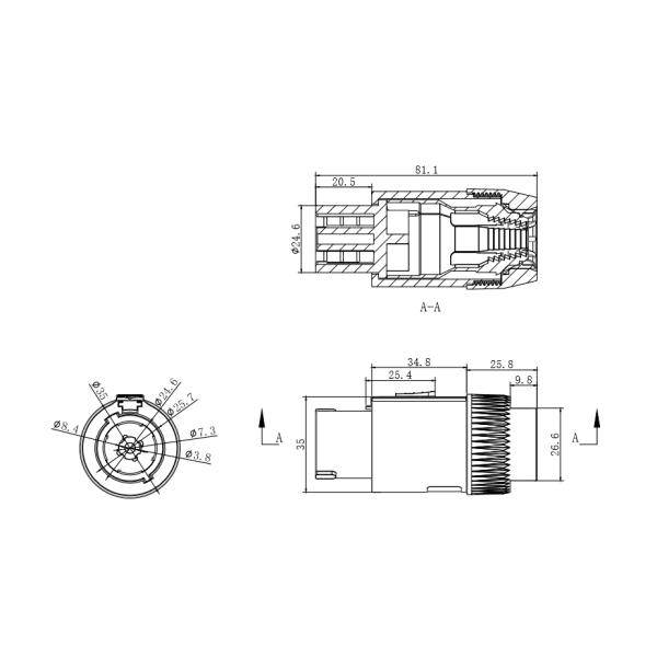 Custom Screw-type Terminals Latch Lock Cable Round Female Plug 30A 8 Pin Speaker Connector