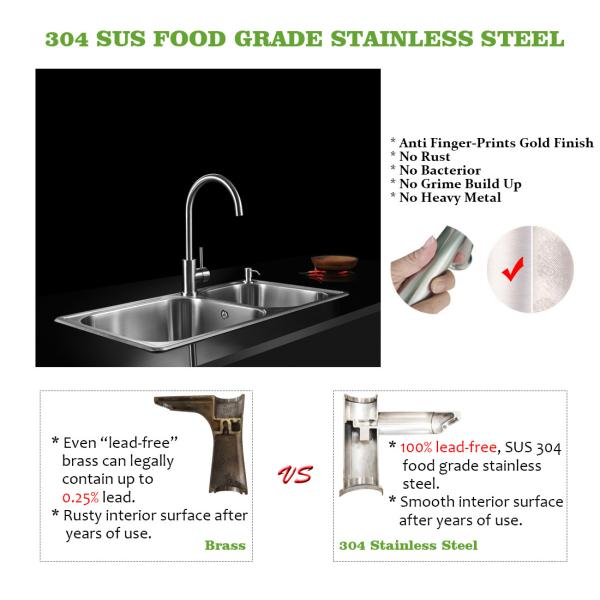 Steel 316 Kitchen Faucet 360 Degree Swivel Stainless Steel Kitchen Sink Faucet one Handle Hot and Cold Mixer Sink Faucet