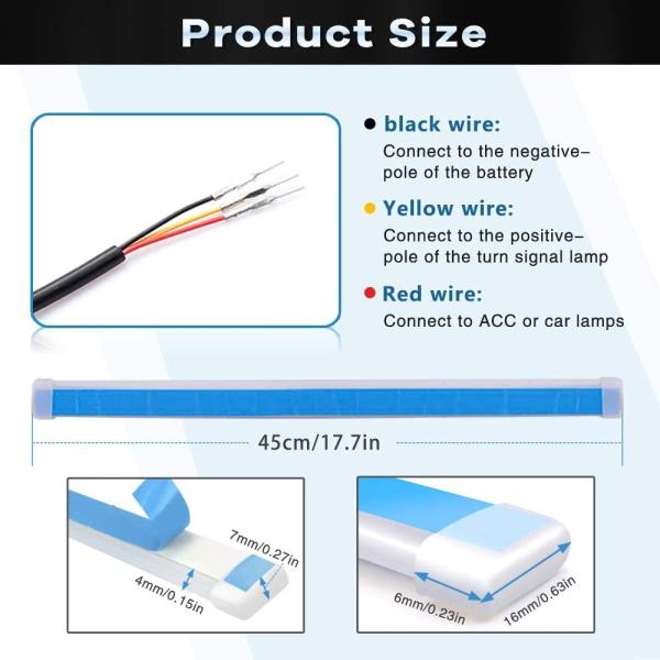 45CM 17.7" White Amber Flexible LED Day Time Running Light Flowing Bar Silicone DRL