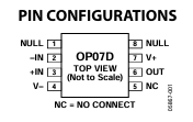 OP07DRZ 0.6μV Low-Noise Op Amp 0.3μV/°C Drift 600nV Max Offset ±18V Supply SOIC-8 -40°C to +85°C