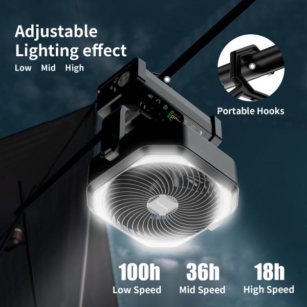 Remote Control Cordless Outdoor Fan Rechargeable 20000MAh With Led Light