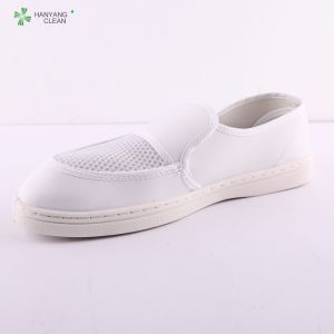 High Quality PU Sole White Leather Antistatic Cleanroom Mesh Shoes