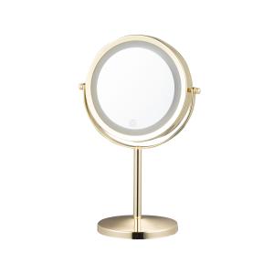 China Round Metal Standing Makeup Mirror With Led Lights on sale