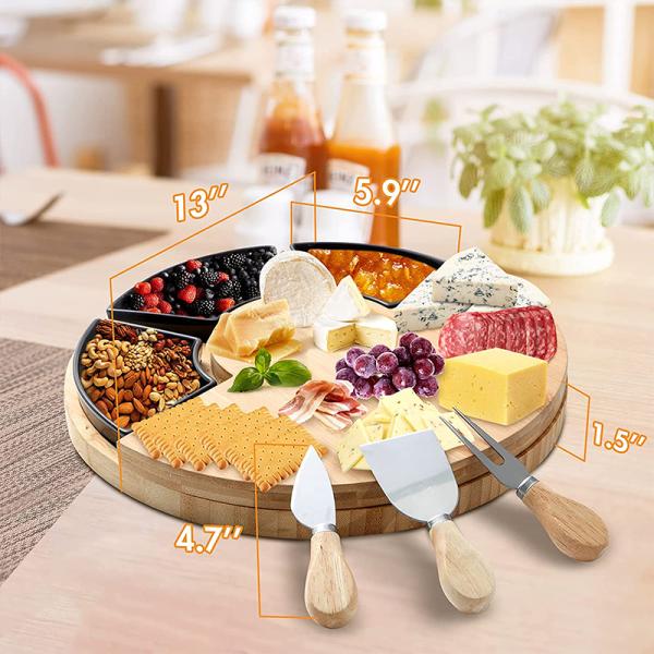 CE Approved Bamboo Cheese Board Plate Charcuterie Platter with Utensils Set Knife Set