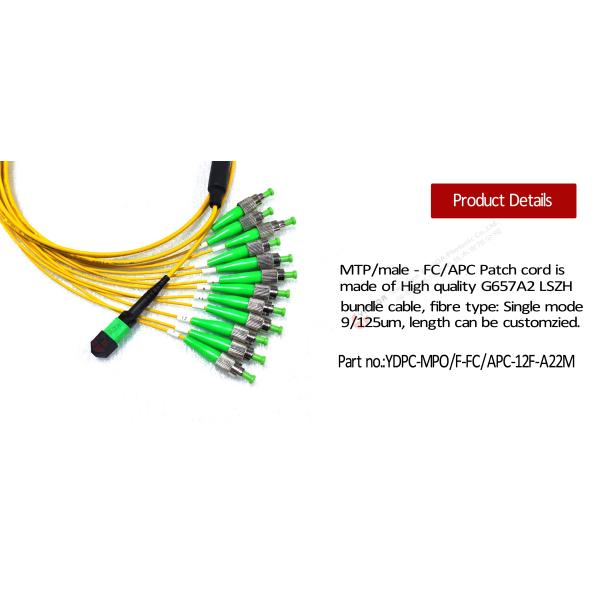 MPO APC Male To FC APC Fan Out Cable Single Mode 12 Fiber For High Denstity Application