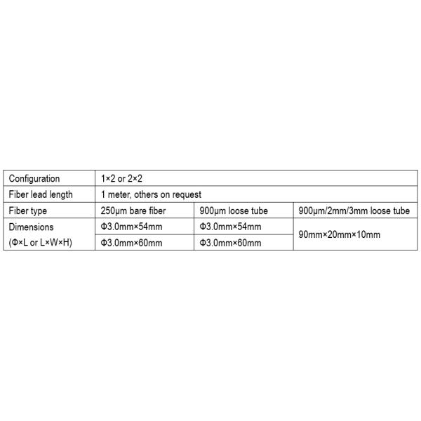 1x2 or 2x2 Fused Biconical Taper (FBT) Single-mode Standard Optical Splitters