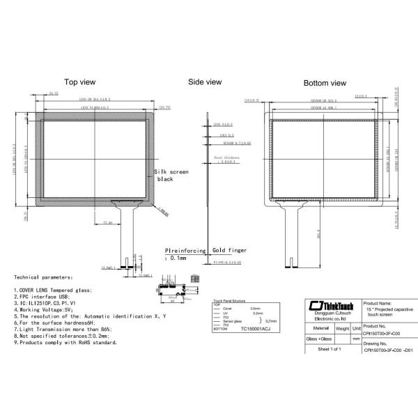 10 Point 15" PCT Capacitive PCAP Touch Screen With USB Interface