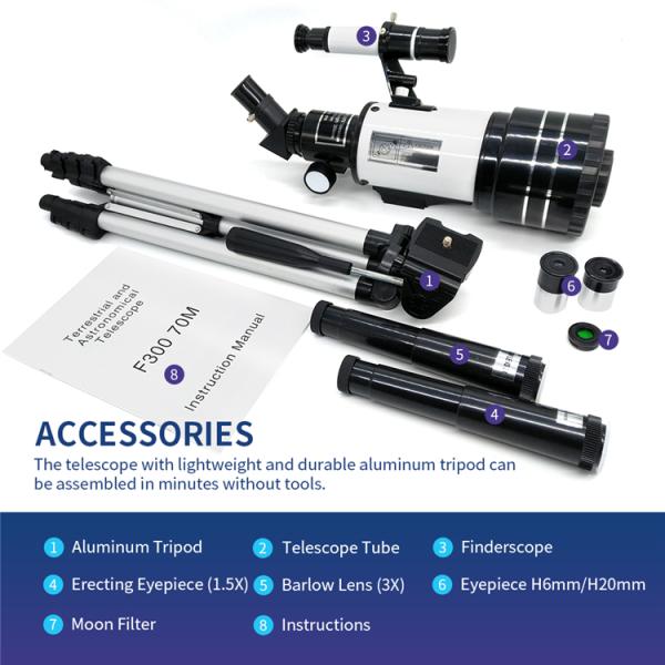 High Magnification Astronomical Refracting Telescope 70mm Aperture 400mm AZ Mount