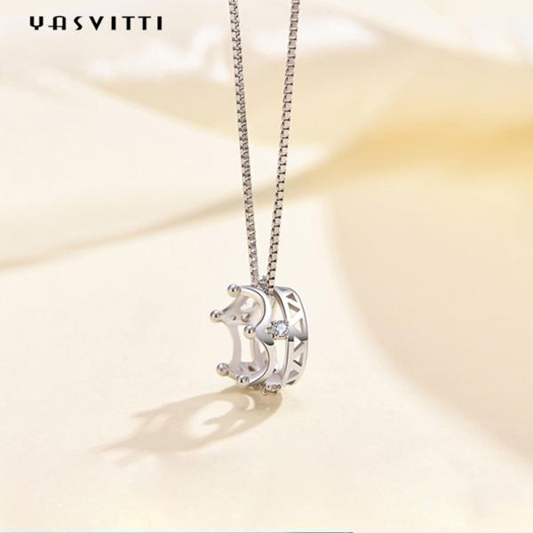 6.3in 3 Gram Sterling Silver Jewelry Necklaces 5A Cubic Zircon Crown Pendant Necklace