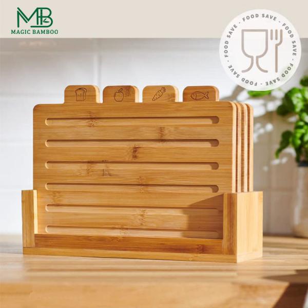 Bamboo cutting board set 4 coded with stand