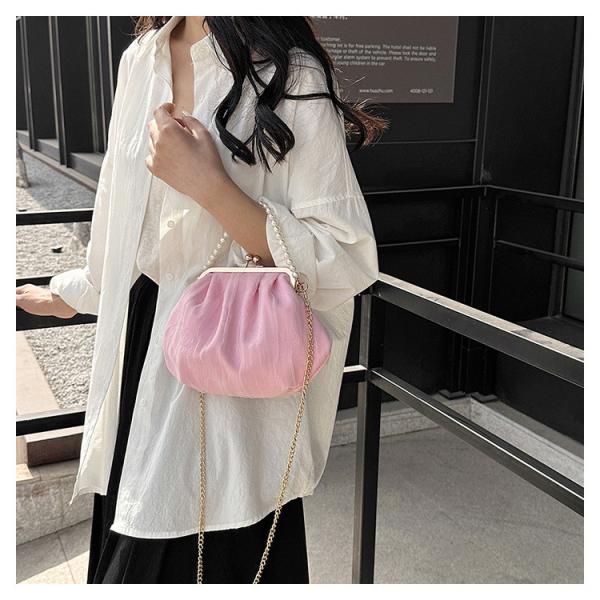 2024 NEW RETRO FAIRY SOLID COLOR SMALL BAG WHITE HAND PEARL BAG WOMEN'S NET YARN INS SIMPLE CROSSBODY BAG