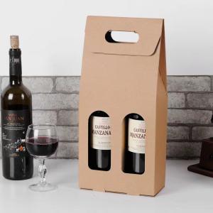 China 10cm*35cm*10cm Wine Bottle Paper Bags Biodegradable 2 Bottle Wine Gift Bag on sale