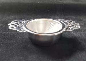 China Drip Bowl Lace Extra Fine Mesh Stainless Steel Tea Strainer Double Handled on sale