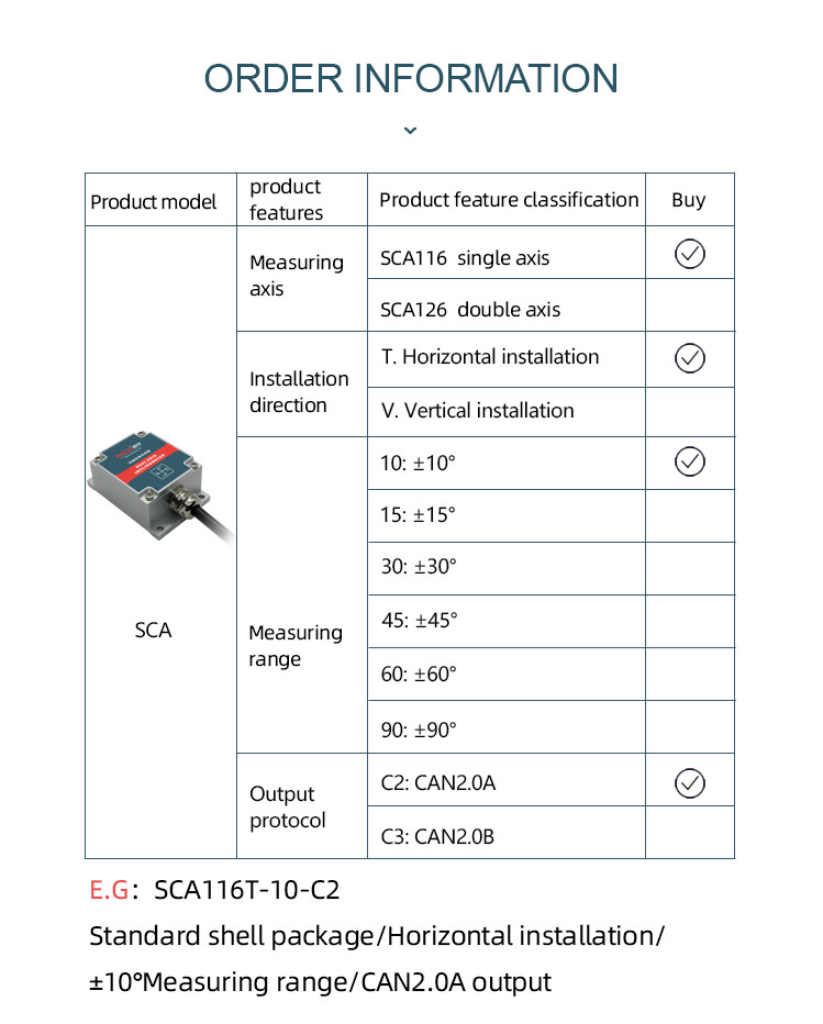 SCA116 Mems Dual Axis Digital Inclinometer CAN2.0A High Precision For Construction
