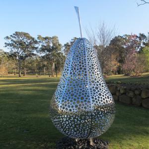 China Outside Design Abstract Metal Garden Sculptures Pear Fruit Sculpture on sale