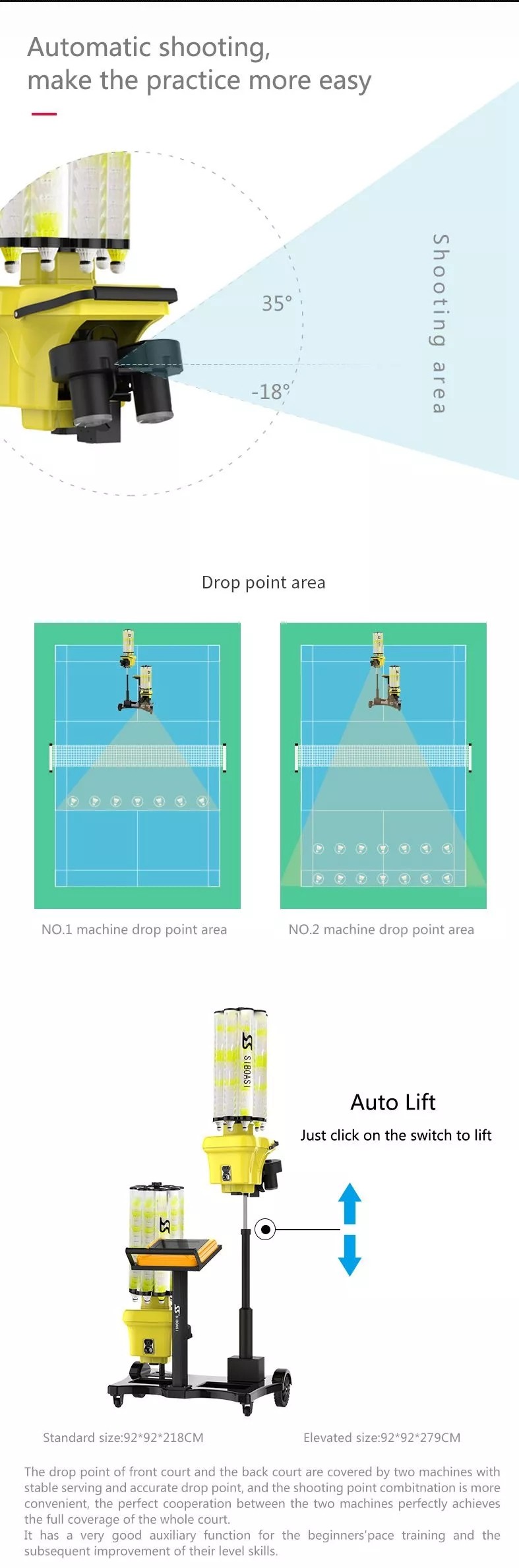 240W S8025 Badminton Shuttlecock Shooting Machine LED Screen Control
