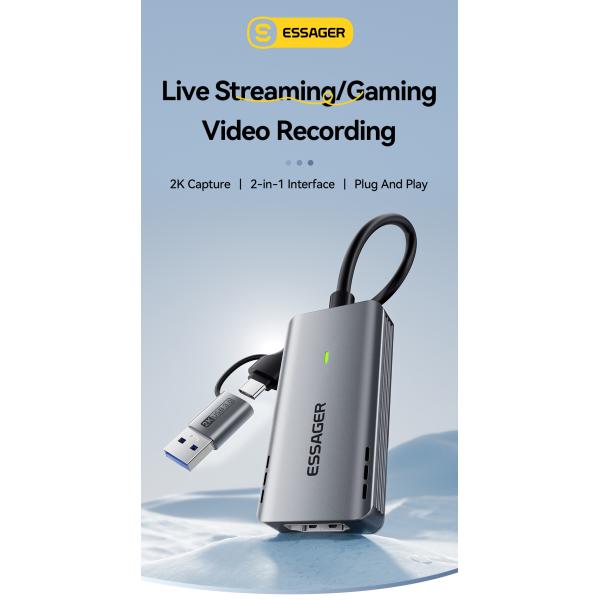 ESSAGER ES-CJK01 USB 3.0 Type C Hdmi 1080p 2K 4K Video Capture Card For PC TV Phone Laptop Camera Live Streaming Gaming