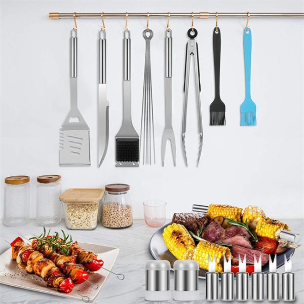 Silver BBQ Utensil Set Heatinsulated Antirust With Storage Bag
