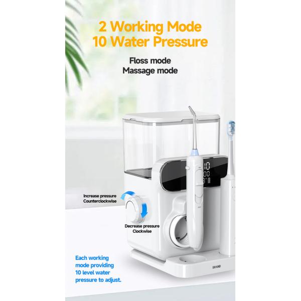 Multi-functional Flosser Oral Irrigator Sonic Vibration 60 degree Oscillation 2 IN 1 Countertop Electric Water Flosser with Toothbrush