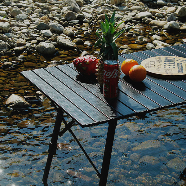 Black Small Foldable Camping Table With Adjustable Legs Lightweight Portable Aluminum Picnic Table