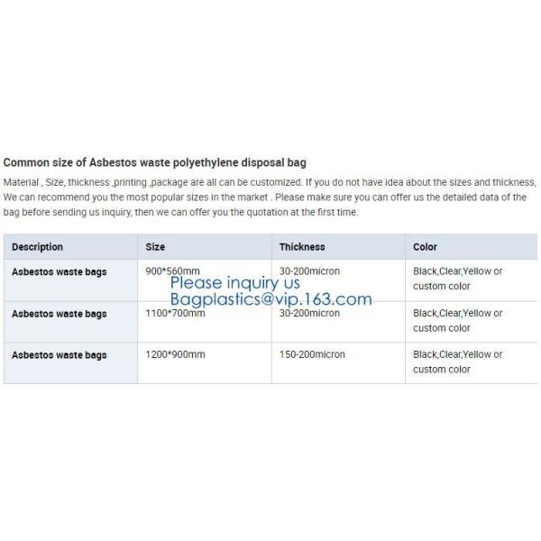 Disposal Asbestos Waste Bags ,Plastic Bags for Asbestos fibers,asbestos waste packaging plastic garbage bag BAGEASE PAC