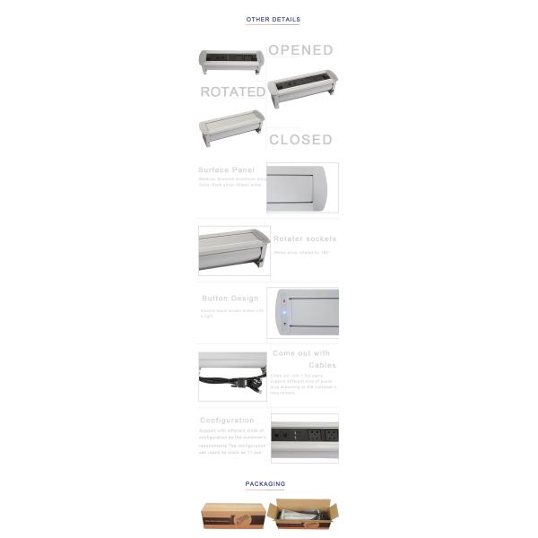 Customized aluminum universal power motorized overturn tabletop power socket with usb charger