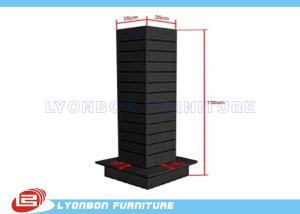 China Shop Black MDF Four Sided Garment Display Stand Portable With Hanging Slots on sale