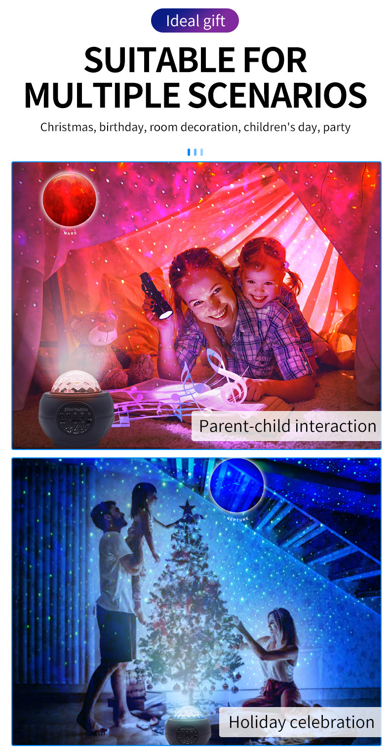 HD 10 Planets Music Projector Lamp Romantic Nebula Starry Bedside Atmosphere Lamp Wireless Speaker With Remote Control