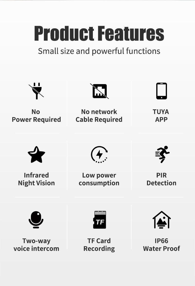 Glomarket Tuya Smart Life App Supported Home Low Power 3MP Battery WIFI Camera Built-In Microphone And Speaker