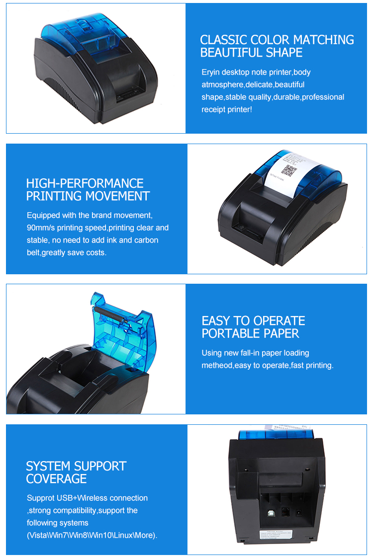 Direct Thermal Printer 58mm From USB Wireless with Ac100-240v Wide Range Input and 1-