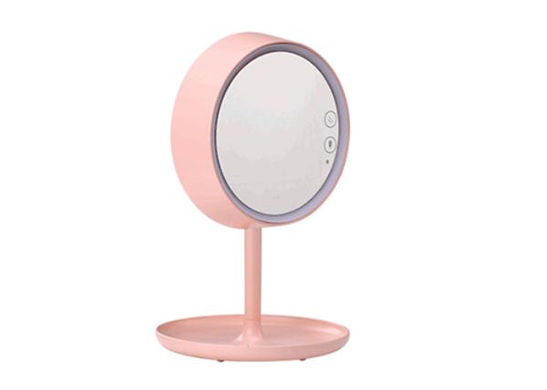 Quality Pink LED Cosmetic Mirror 80 Adjustable Swivel With Round Natural Light Touch Screen Mirror for sale