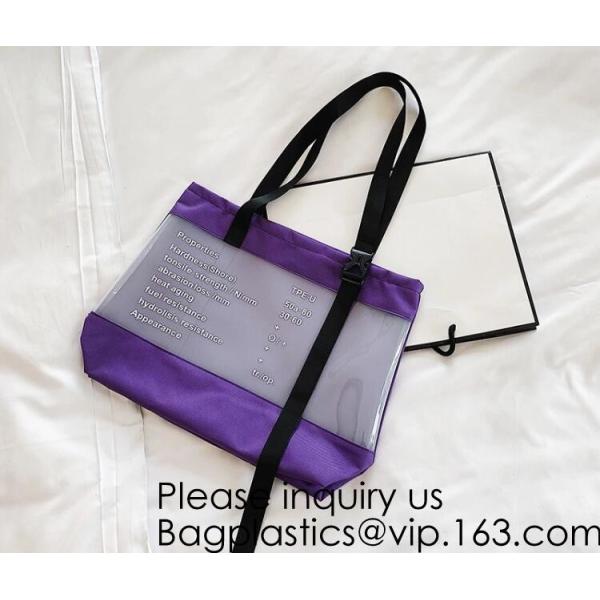 Reusable Custom Transparent PVC Shopping Bag Promotional Items Ladies Clear Plastic Beach Tote Bags Women, bagease, pack