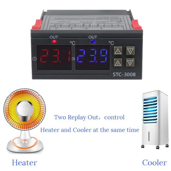STC-3008 12V 24V 220V Dual Digital Temperature Controller Two Relay Output Thermostat Thermoregulator