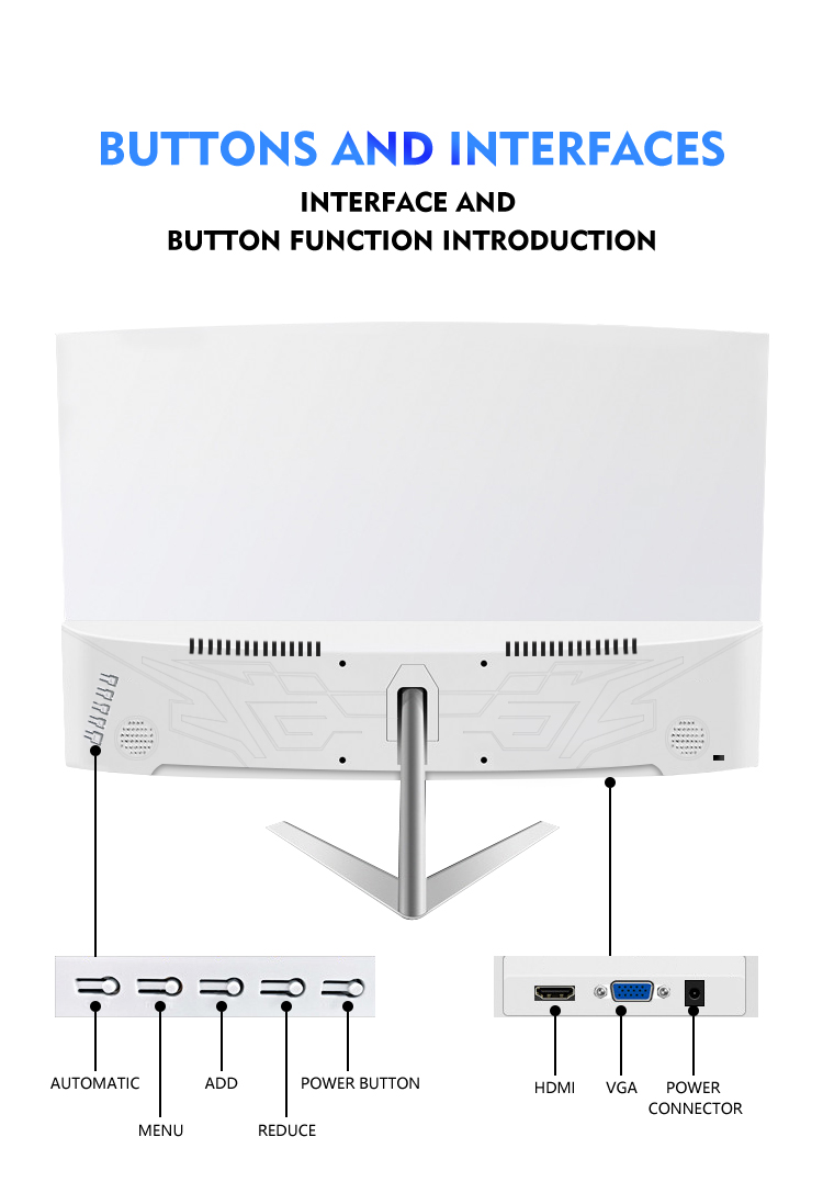 23.8 Inch Desktop LCD Curved Screen Computer Monitor With 178° Vertical Viewing Angle