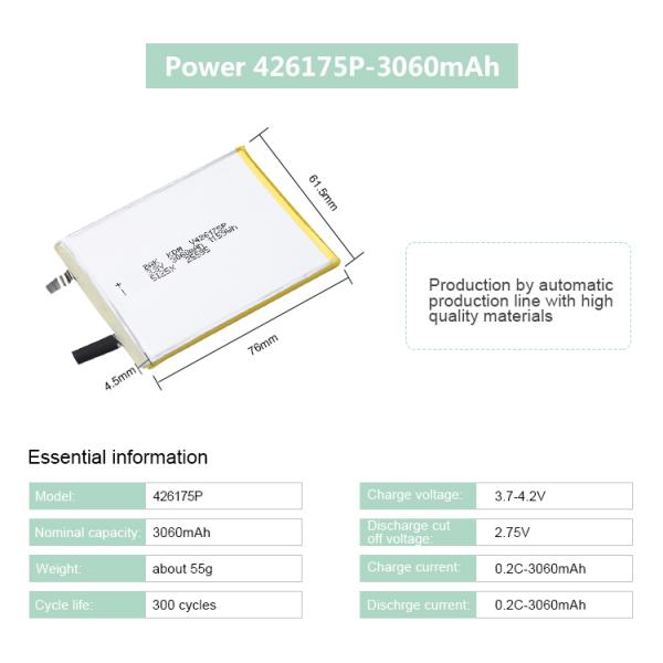 3.7V Rechargeable Li Ion Battery 3060MAh Li Polymer Cell With Customized Size
