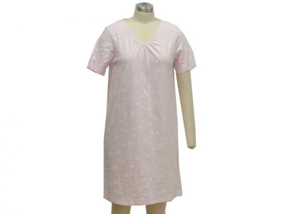 Quality Natural 100 Cotton Short Sleeve Nightgown , V Neck Night Dress For Womens for sale