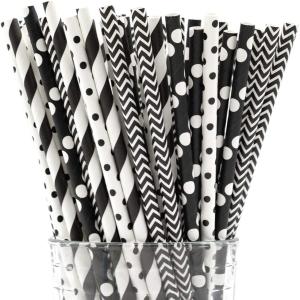 Wholesale Halloween Black And White Striped Polka Dot Disposable Paper Straws from china suppliers