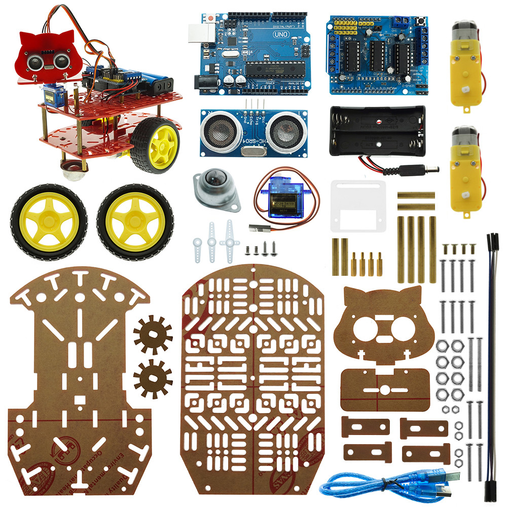 Lightweight Arduino Starter Kit 2WD DIY Object Following HC-SR04 Electric Robot