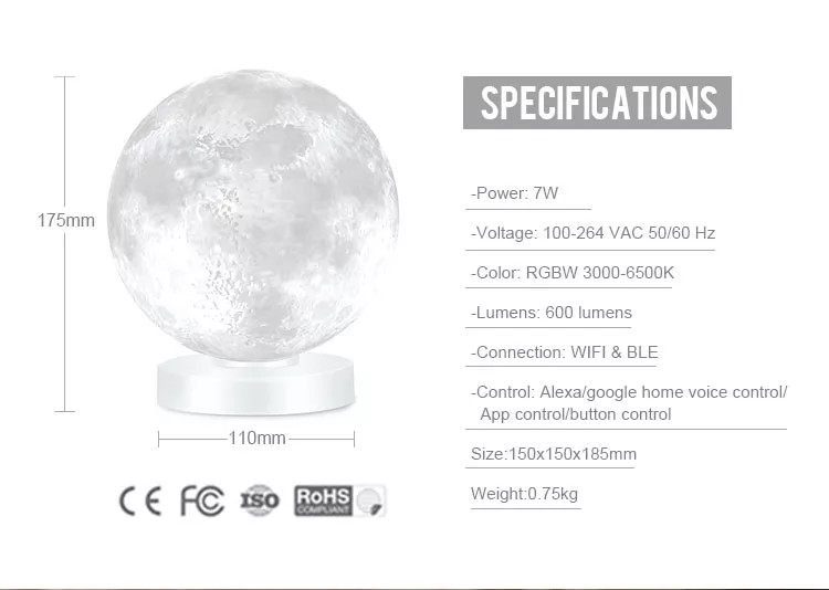 Magnetic Floating Smart WiFi LED Light 3D Printing Moonlight Living Room Decoration