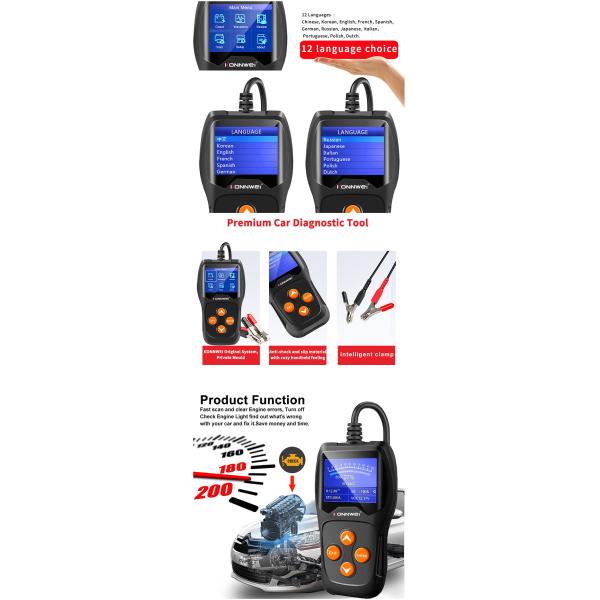 Digital Car Battery Tester Kw600 Multilingual Languages Support Cranking Test Battery Health Test