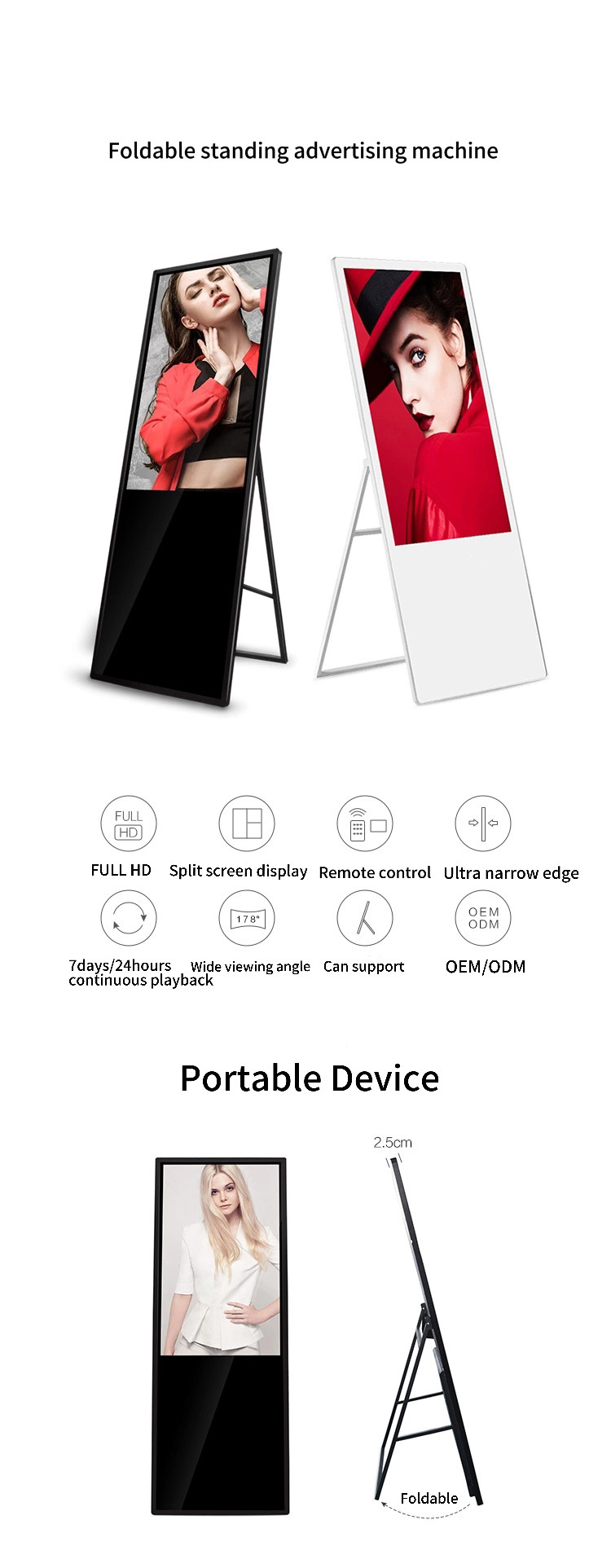 43 Inch Foldable Floor Standing LCD Adverstising Display Support Split Screen
